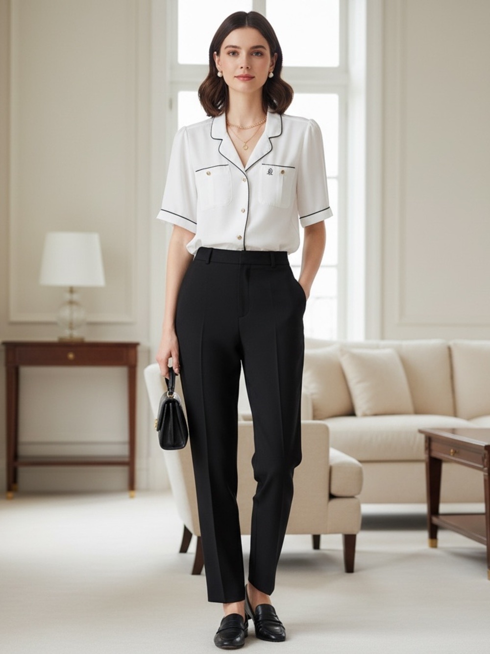 Vintage Oscar de la Renta Blouse Size 6 White Old Money Classic Career Business